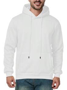 Mens Casual Long Sleeve Drawstring Athletic Hooded Pullover Sweatshirt With Pockets, Fashionable - White - View 1