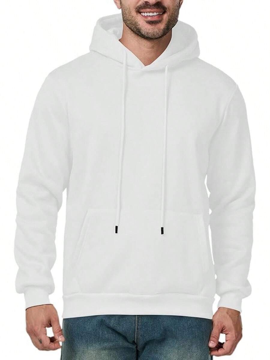 Mens Casual Long Sleeve Drawstring Athletic Hooded Pullover Sweatshirt With Pockets, Fashionable - White - View 1
