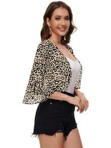LOMON 3/4 Sleeve Cropped Cardigan Women Lightweight Open Front Bolero Shrug Dresses - Họa tiết da báo Z - Xem 2