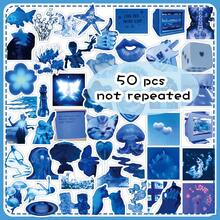 50 pièces Autocollants décoratifs rétro de science-fiction esthétique bleu basse résolution pour scrapbooking, journaux, tasses