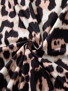 2pcs Women's Sexy Nightgown, Leopard Print Contrast Lace Patchwork Bow Sleeveless Printed Slit Hem Camisole Nightdress - Multicolor - View 8