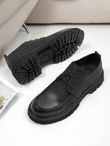 2025 Spring & Autumn New Arrival Men's Business Casual Black Leather Shoes, Thick Sole Elevator Shoes