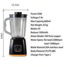 Mini Portable Fruit Juicer Blender, LED Display Smoothie Maker, USB Rechargeable Crushed Ice Machine For Milkshake & Fresh Juice