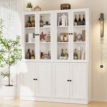 4Pcs Coffee Bar Cabinets With Microwave Stand,Coffee Bar Station With Ample Storage,2 Tall Pantry Storage Cabinets & 2 Sideboard Buffet Cabinets,Wooden Sideboard Hutch Buffet Cabinet With Shelves & Doors For Dining Room - 白色 - 查看 7