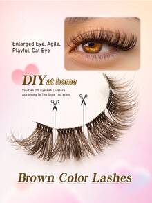 5 Pairs Brown Cat Eye False Eyelashes, Transparent Thin Stem, Brown Faux Mink Lashes, Fluffy Criss-Cross Comfortable Full Strip Reusable Natural Look Eyelashes For Makeup - Cat Eye Lashes - View 4