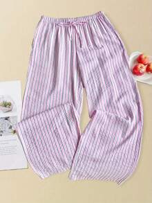 Womens Fall Striped Pants Casual Loose Fit Stylish Elastic Mid Rise Straight-Leg Trousers