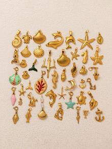 1 件动物系列海豚海龟鱼海马贝壳海螺鲸鱼蝎子不锈钢 DIY 吊坠，镀 18K 金，DIY 珠宝配饰项链配饰、手链配饰、钥匙扣配饰，易于搭配，适合日常休闲节日作为精美的护身符吊坠，适合送给妻子和母亲。 - 金色 - 查看 1