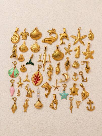 1pc Stainless Steel Dolphin, Turtle, Fish, Seahorse, Shell, Starfish, Whale, Scorpion Pendant, 18K Gold Plated, DIY Jewelry Accessory For Necklace, Bracelet, Keychain, Suitable As Delicate Amulet Pendant For Daily Wear, Gift For Wife And Mother