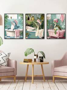 3PCS Blue Ocean Theme Bathroom Wall Art Gator Dolphin And Sea Turtle In Bathtub Picture Wall Decor Tropical Coastal Animals Poster Canvas Print Artwork, Bedroom Decor, Living Room Decor, Office Decor, Dining Room Wall Decoration, Kitchen Decor, Study Room, Corridor, Dormitory Decoration, Bathroom Decor,Ideal Gift For Friends, Wall Arts, Wall Decor, Home Decor, Room Decor, Canvas Wall Art, Posters, Wall Art With Frame, Optional Frame ﻿ ﻿ - Multicolor - View 17