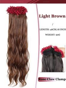 Synthetic Water Ripple Long Curly Hair Rose Claw Clip Ponytail Extension 18inch Heat-Resistant Ponytail Wig Naturally Fluffy Increases Hair Volume Banana Claw Clip Temperament Waterfall Ponytail Suitable For Women's Daily Parties - Multicolor - View 11