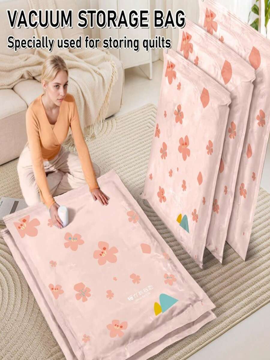 3个/1个真空收纳袋，节省空间的真空密封袋，樱花图案太空袋，用于衣服、被子、毛毯、床上用品的真空密封袋