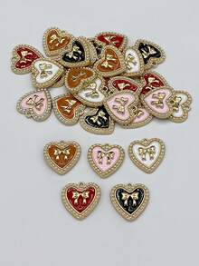 10pcs Heart-Shaped Pearl Bow Pendant, Zinc Alloy Dangle Jewelry DIY Earring Making Supplies - Accessories - View 12