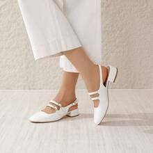 Mostrin Mary Jane Shoes Women Slingback Chunky Block Heels For Women Rounded Toe Ankle Strap Pumps Daily Wedding Party Dress Shoes - 白色 - 查看 9