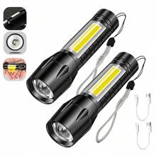 2 piezas Linterna LED de Bolsillo,linterna portátil con carga USB,Linterna LED Recargable, Lamparas de Mano,linterna de Camping con luz de enfoque con zoom,Luz De Camping Portátil Con iluminación Lateral Y Cordón,Linterna recargable USB portátil con luz LED, fácil de transportar e imprescindible para la iluminación exterior.(Cada Linterna Incluye Cable de Carga y Estuche) - 2 piezas - Ver 13