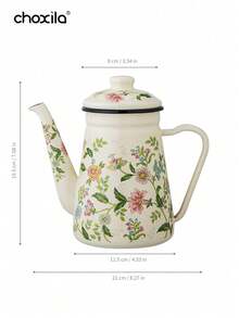 1 buc cafetieră emailată, fierbător, fierbător cu model floral, cafetieră de mare capacitate de 1,2 l, cafetieră cu mâner, cafetieră cu gură îngustă, oală de fierbere, oală de fierbere acasă, ceainic, potrivit pentru aragaz electric, prepararea cafelei sau a ceaiului pe gaz