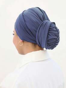 1件装女士经典纯色优雅单层即戴式垂褶头巾，时尚优雅长款垂褶头巾，防滑透气柔软莫代尔针织面料，适合日常瑜伽、运动、户外穿着。