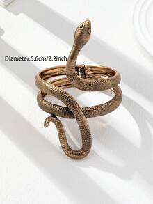 1 pieza Brazalete de puño grueso y grande con diseño de serpiente vintage, brazalete abierto de serpiente, joyería de declaración de mujer para uso diario