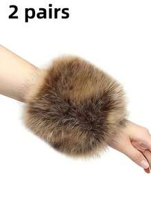2pcs Christmas Faux Fur Arm Warmers, Cozy Wrist Cuffs, Fashion & Versatile