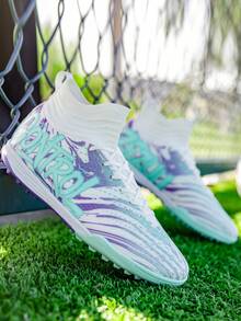 1 Pair Recommended Football/Soccer Shoes For Men, Women, Youth, With Long Studs For AG, Short Studs For TF, Anti-Slip, High-Top, Durable, Suitable For Daily Grass Field Football/Soccer Training And Matches, All Seasons - White - View 4