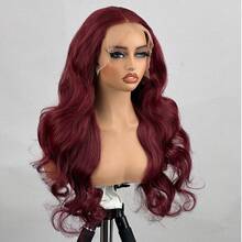 200% 密度 12 英寸 13X4 高清蕾丝前假发 勃艮第红色波浪巴西处女假发 耳对耳 高清蕾丝前假发 人发混合 无胶预拔 自然发际线 - SBUG - 查看 3