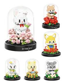 6 Stile (0-6 Zoll) süße Bauklötze für Haustiere, hergestellt aus ABS-Kunststoff, Haustier-Garten-Bauklötzchen-Serie, kleine Tier-Bauklötzchen-Serie, süßer Stil, verschiedene Farben, Formen wie Blumen, Bären, Hasen, Füchse, Grauwölfe usw. Tischdekoration, Raumdekoration, Dekorationsartikel