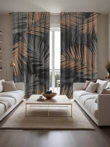 2 件高品质植物叶数码印花窗帘，可机洗，适用于卧室、客厅和餐厅 - 带杆套、隔热、半遮光、家居装饰窗帘