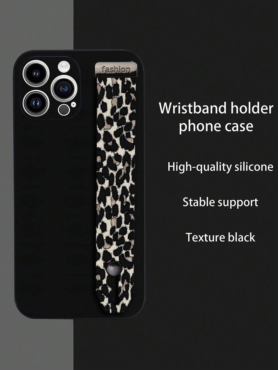 1pc Black TPU & Tortoiseshell Pattern Wristband Shockproof Full Coverage Phone Case Compatible With IPhone,International Version, Not The Domestic Version - Multicolor - View 1