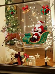 1/2/3PCS Festive Santa Claus & Reindeer Carriage Christmas Window Decal, 30x60cm - Double-Sided PVC Static Cling, Vibrant Holiday Decor For Living Room, Bedroom, Balcony, Or Window Display, Christmas Decoration.Perfect Christmas Gift For Lovers, Parents And Friends Christmas Decorations Christmas Decorations Home Room Decor Home Decor