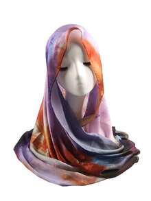 1 件新款设计印花头巾优质渐变色大理石水印优雅女士头巾头巾，柔软材质多功能防晒/防风头巾披肩，适合日常生活/节日派对/宴会场合 Abaya 配饰女士面纱