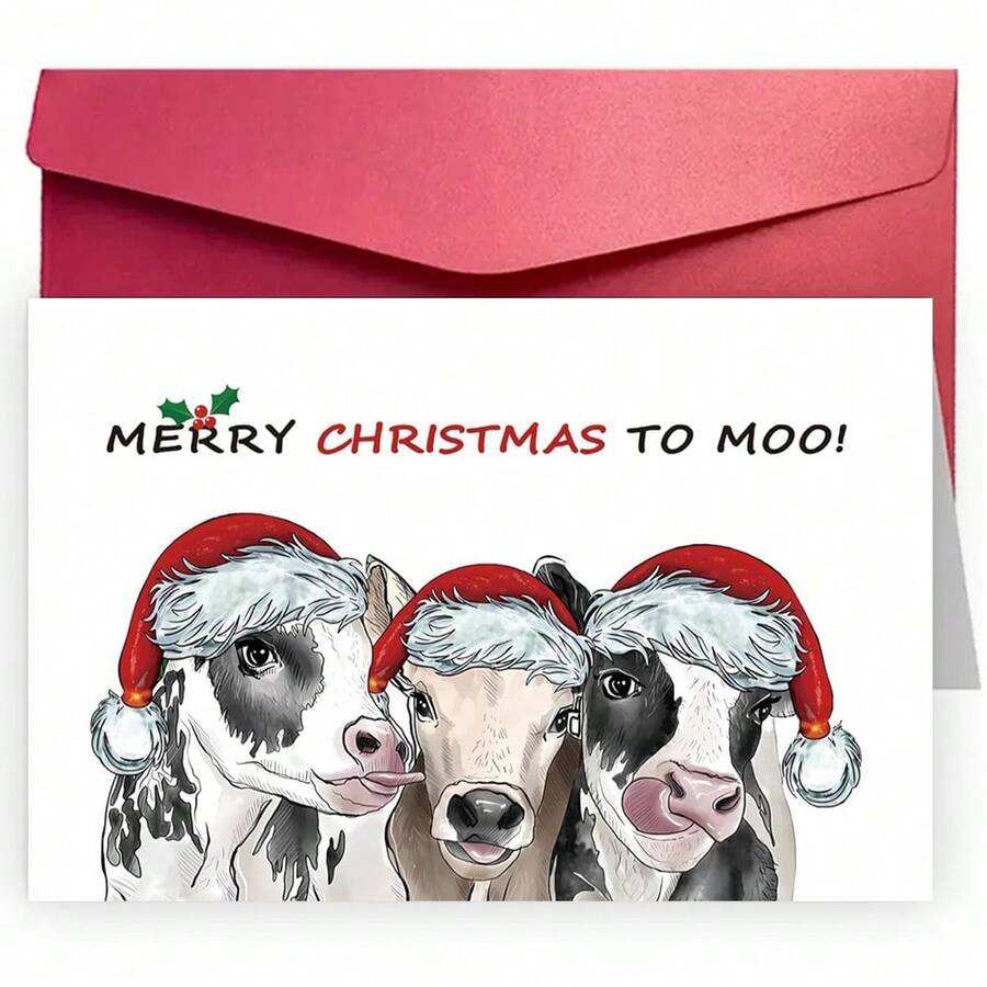 1 pièce, Carte de Noël drôle avec vache, Cadeaux de Noël mignons pour les amateurs de vaches, Idées de cadeaux de Noël humoristiques pour les amis, Cartes de Noël joyeuses Cadeaux pour papa, maman, frère, sœur, amis - Taille Unique - Voir 1