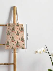 1 Stück Weihnachtsbaum Muster Tragetasche, große Kapazität Schultertasche, Damen Lässig Handtasche, Segeltuch Tragetasche geeignet für Arbeit, Schule, Einkaufen