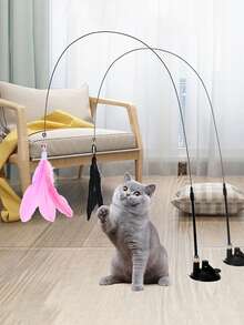 Feather Teaser Cat Toy Cat Toys With Detachable Strong Suction Cup Super Strong Suction, Firmly Suck The Ground Interactive Cat Toys Are Suitable For Cats To Play And Exercise Indoors, Without Battery - Multicolor - View 2