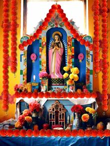 1 pieza/2 piezas/3 piezas/4 piezas Guirnalda de caléndula para decoración, 5 pies de largos hilos rojos artificiales de flores de caléndula para decoración del hogar para Diwali, Pooja, Día de los Muertos, bodas y eventos navideños