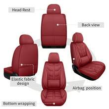 5 Seats Premium Nappa Leather Car Seat Covers Full Set Front Back Rear Cushion Full Wrapped Protector Universal Fit For Most Cars SUV Truck Interior Decoration Protection Auto Accessory Easy To Clean - Đỏ - Xem 3