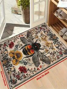 1pc New Vintage Bee Pattern Doormat, Suitable For Living Room, Bedroom, Indoor - Machine Washable - Flannel Material, Delicate Wrap, Skin-Friendly, No Pilling, Slightly Water-Resistant Easy Care, Odorless - Ideal For Home Decor, Room Decoration