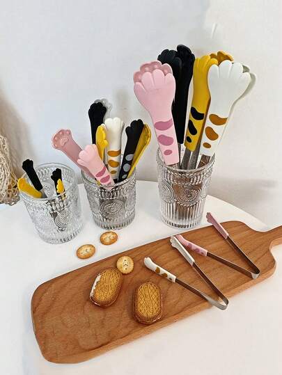 日式猫爪造型食物夹，可爱卡通烹饪夹，不锈钢烧烤夹，三明治烘焙夹，厨房工具，厨房钳子，餐具，厨房配件，厨房用品