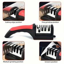 Level 4 Professional Knife Sharpener - Easy To Manually Sharpen Tool, Suitable For Home Use, Easy To Sharpen - High Quality PP And TPR Body, Durable And Long-Lasting - Red - View 3