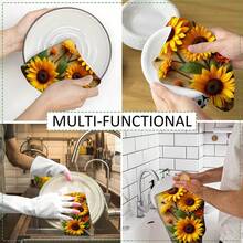 2/4pcs Sunflower Pattern Kitchen Towels, Highly Absorbent And Decorative Dish Cloths, Rags, Napkins, Suitable For Holiday Decor, Cooking, Baking, Housewarming Gifts, And Cleaning, Fit For Kitchen, Bathroom, Toilet