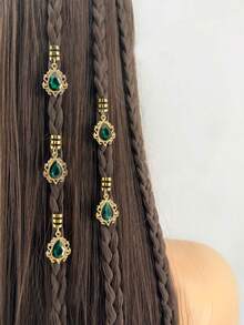 5 chiếc mặt dây chuyền hình giọt nước rỗng đính đá nhiều màu sắc, phụ kiện trang sức tự làm, kẹp tóc trang trí, càng cua, kẹp tóc, ghim cài tóc. - Vàng (kim cương giả màu xanh đậm) - Xem 6