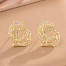 2pcs/Set 2025 New Minimalist CD Letter Luxury Sparkling Stud Earrings, Versatile & Elegant Earrings - Letter CD Earrings - View 5