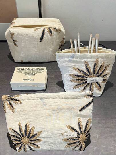 1pc/Set Palm Tree Printed Makeup Bag, Foldable Pillow Bag, Large Capacity Travel Cosmetic Organizer, Suitable For Vacation, Fashion Makeup Tools Storage, Coin Purse, Lipstick Holder, Suitable For Travel, Dorm, Skincare, Cosmetics, Makeup Brushes, Wedding Bride Gifts, Mother's Day, Birthday Gifts, Gifts For Friends, Teachers