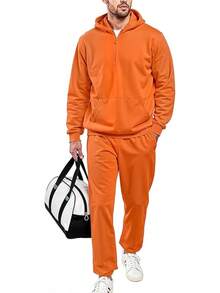 Sweat Suit For Men's Hoodies Quarter Zip 2 Piece Set Long Sleeve Casual Tracksuits Sweatsuit-2025 - trái cam - Xem 1
