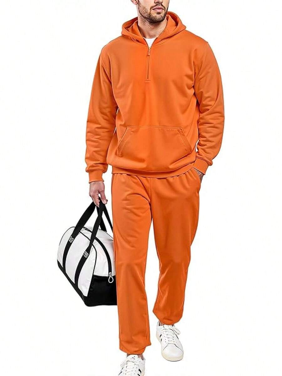 Sweat Suit For Men's Hoodies Quarter Zip 2 Piece Set Long Sleeve Casual Tracksuits Sweatsuit-2025 - trái cam - Xem 1