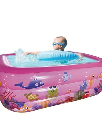 Piscina Infantil Inflável 300 Litros 3 Anéis Retangular 150cm Para Crianças Bebe