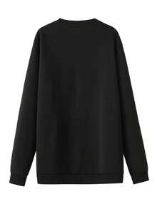 Fashion Casual Charm  Simple Print Soft Comfortable Crew Neck Sweatshirt, Weekend Style, Casual Wear, Simple Design, Minimalist Style, Breathable Knit, Soft Fabric, Unisex Apparel, Crewneck Top, Urban Style, Young Adults - 黑色 - 查看 4