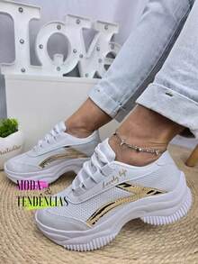 Women's Platform Sneakers, Beautiful, Comfortable And Resistant (LARGE SIZE) - White Gold - View 7