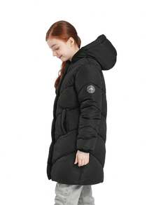 SOLOCOTE 女童长袖连帽拉链口袋羽绒服，加厚休闲冬季外套，适合日常穿着和圣诞派对 - 黑色 - 查看 6