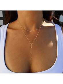 Long Gold Necklaces For Women, Gold Lariat Necklace, Long Chain Necklace For Women - Vàng - Xem 2