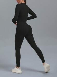 RUNONWHEELS 5 Women's Yoga Jumpsuit Women's Long Sleeved Tight Fitting Ski Jumpsuit Exercise Long Sleeved Sports Jumpsuit Quick Drying High Elasticity, Buttery Soft Gym Yoga Sports Jumpsuit Bodysuit Romper - 黑色 - 查看 2