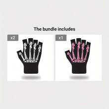 Guantes de media mano con patrón de calavera y esqueleto de calidad para hombres, guantes para parejas - Rosa Fucsia - Ver 10